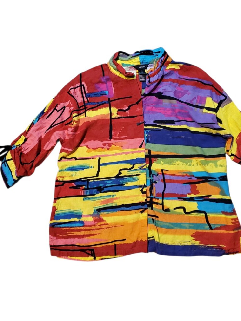 Ali Miles Linen Colorful Art to Wear Button Shirt - XL